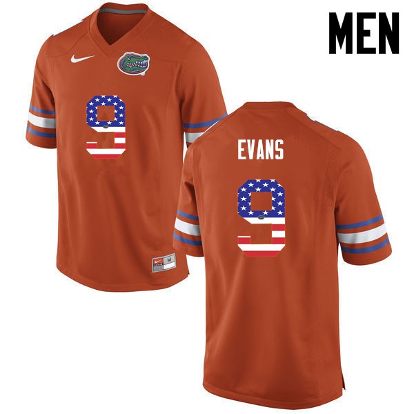 Florida Gators Men #9 Josh Evans College Football USA Flag Fashion Orange